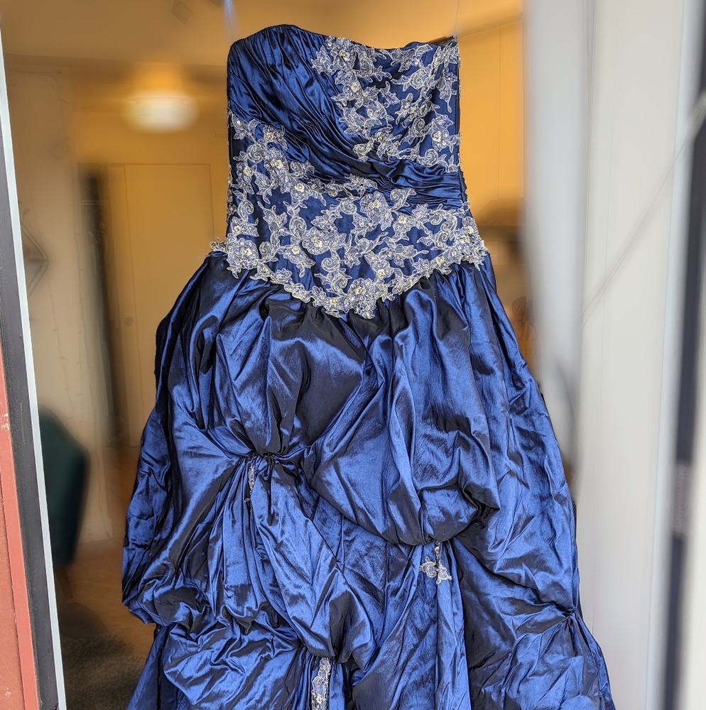 Deep Blue Corset Satin Ball Gown
